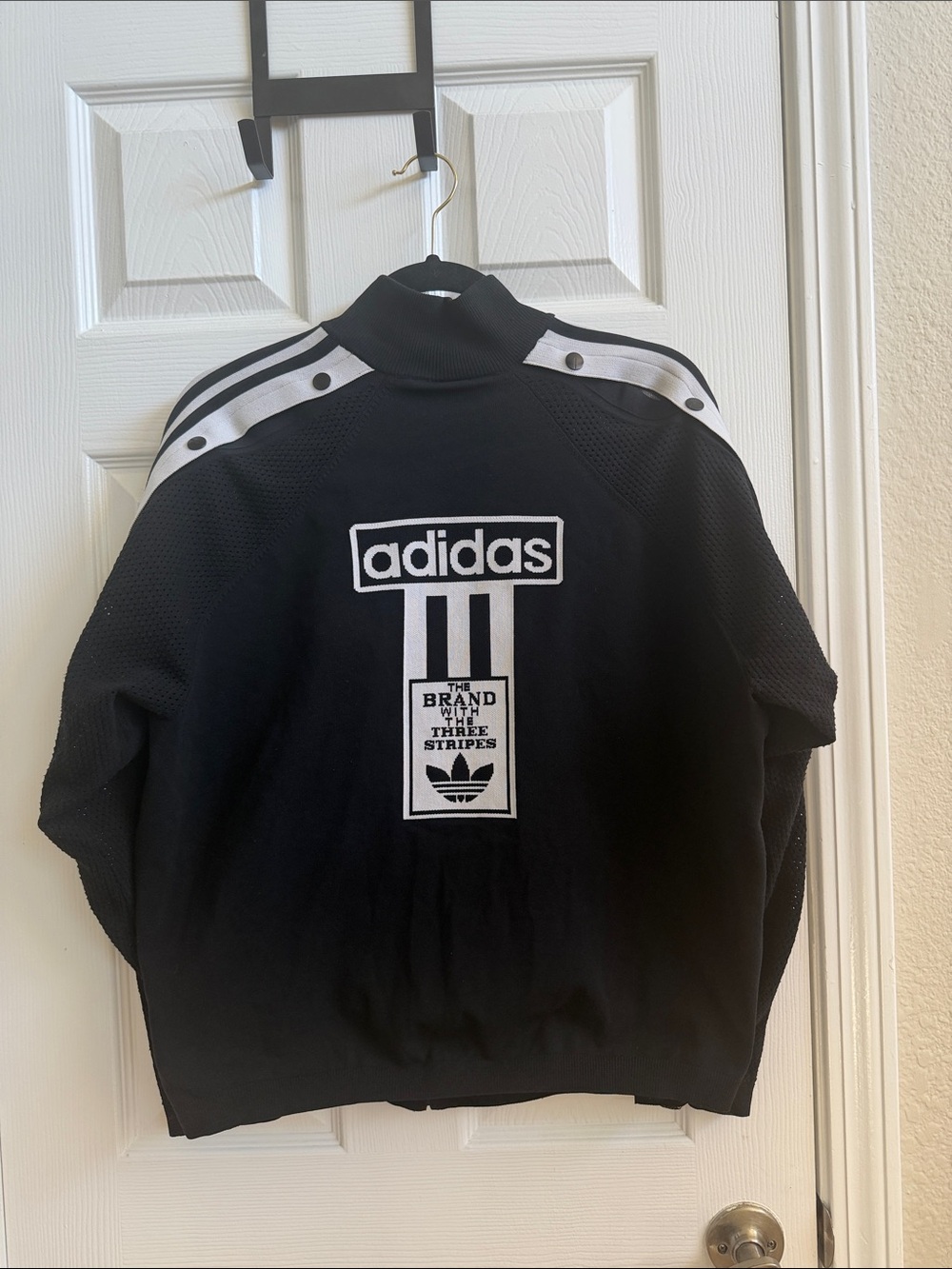 Adidas Black and White Snap-Stripe Lightweight Track Jacket